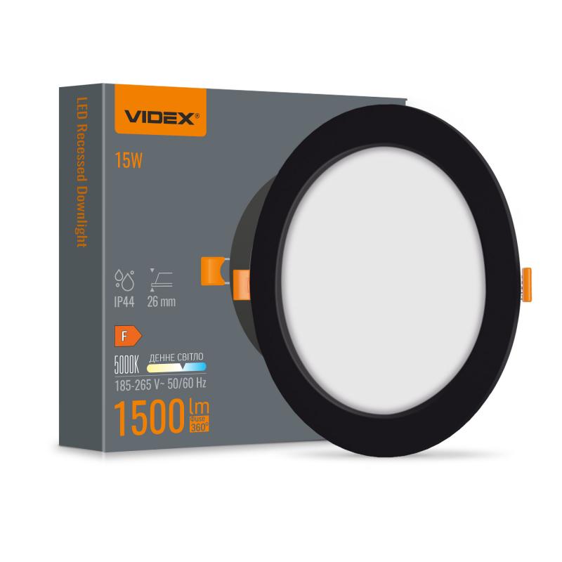 LED светильник Back встроенный круглый VIDEX 15W 5000K Black 