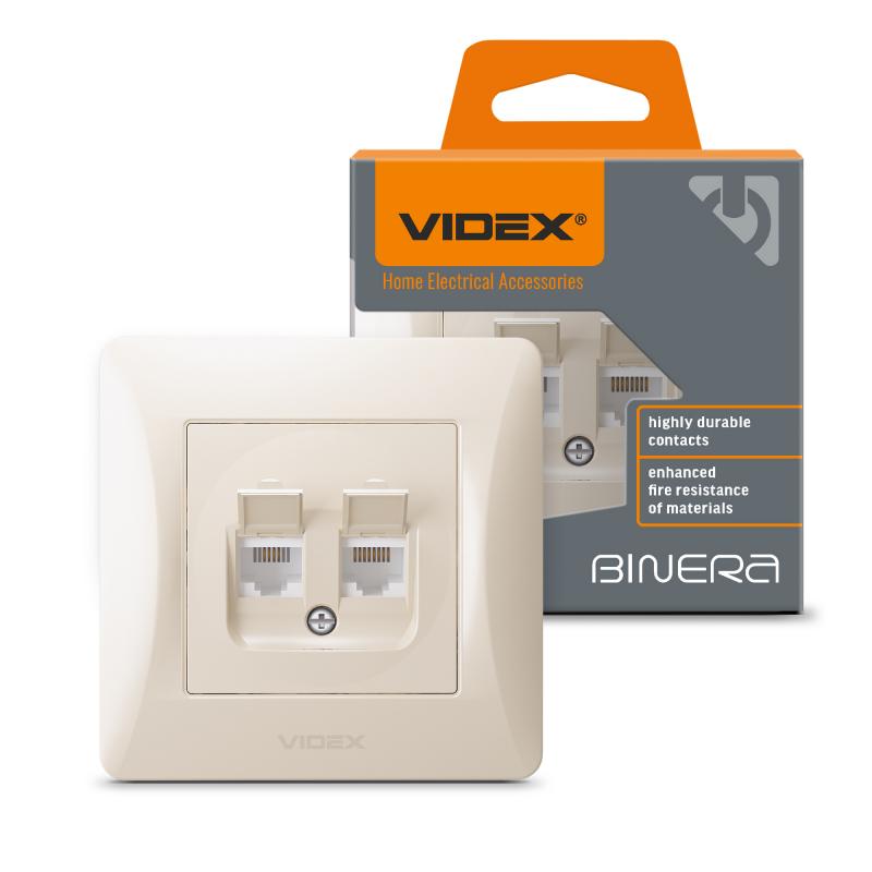 Розетка CAT6+CAT3 двойная кремовая VIDEX BINERA