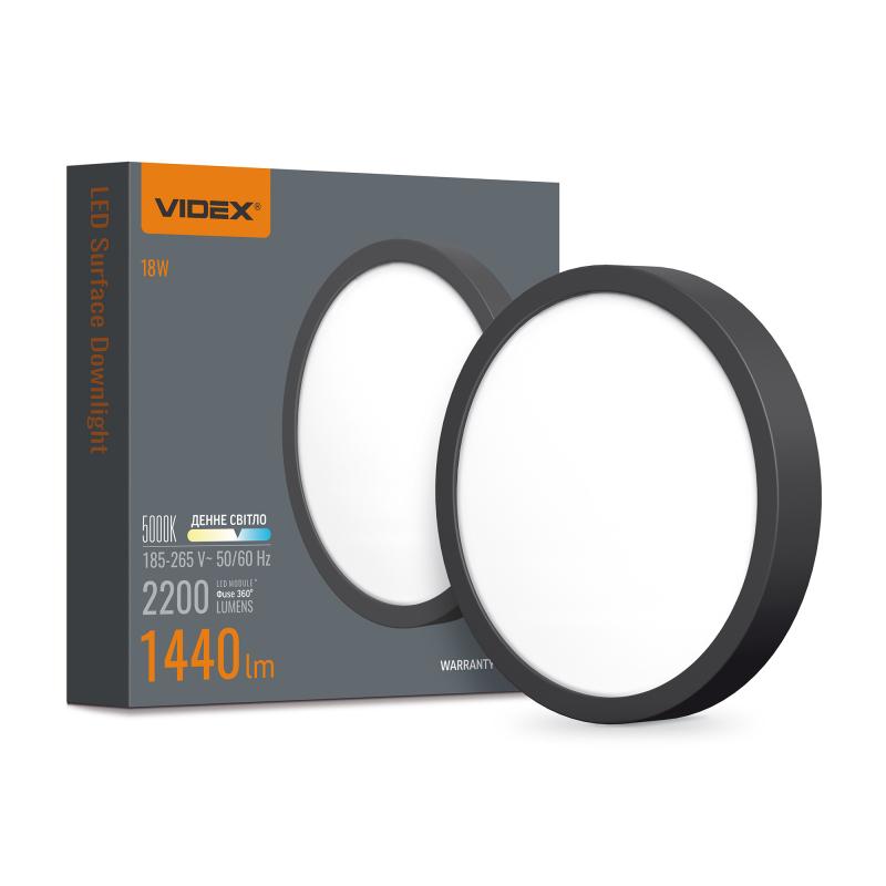 LED Светильник круглый накладной VIDEX 18W 5000K Black 