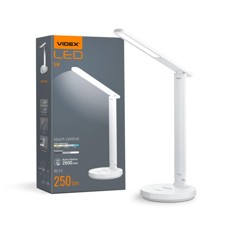 LED настольная лампа с аккумулятором VIDEX VL-TF16W 5W 1800-5000K 