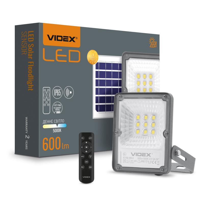 LED прожектор автономний VIDEX 600Lm 5000K Сенсорний 