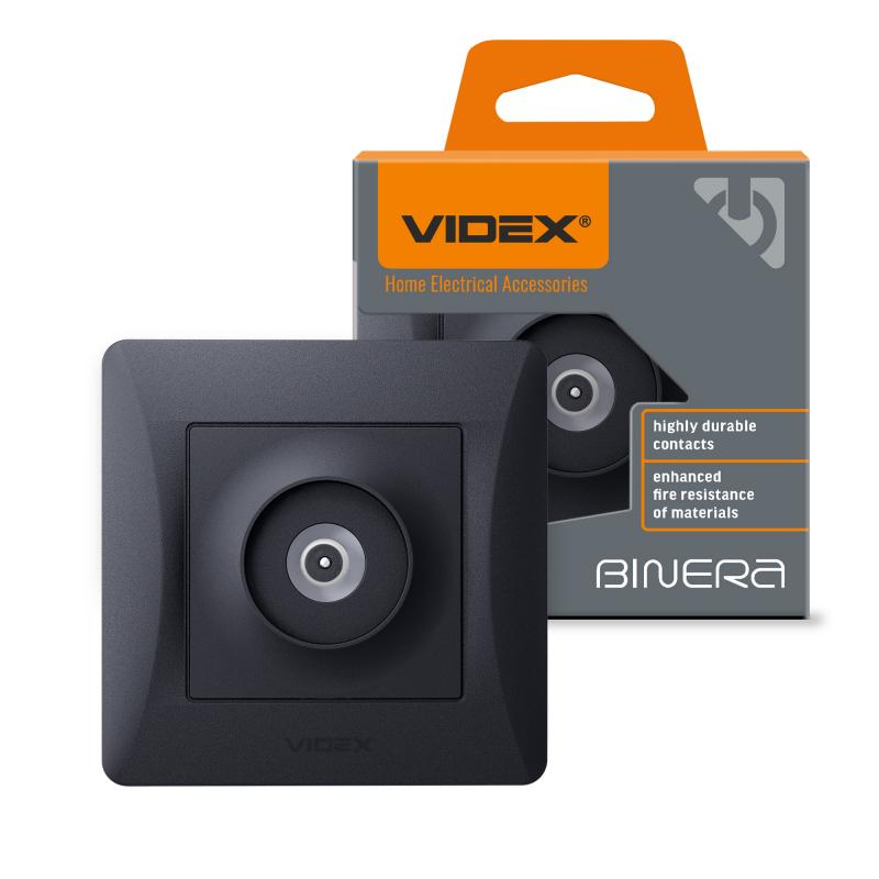 Розетка TV одинарная телевизионная черный графит VIDEX BINERA