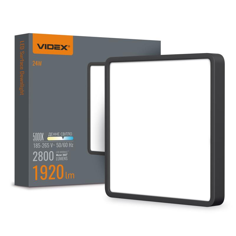 Светодиодный светильник накладной квадратный VIDEX 24W 5000K Черный