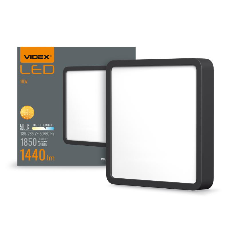 LED Светильник накладной квадрат VIDEX 18W 5000K Black 