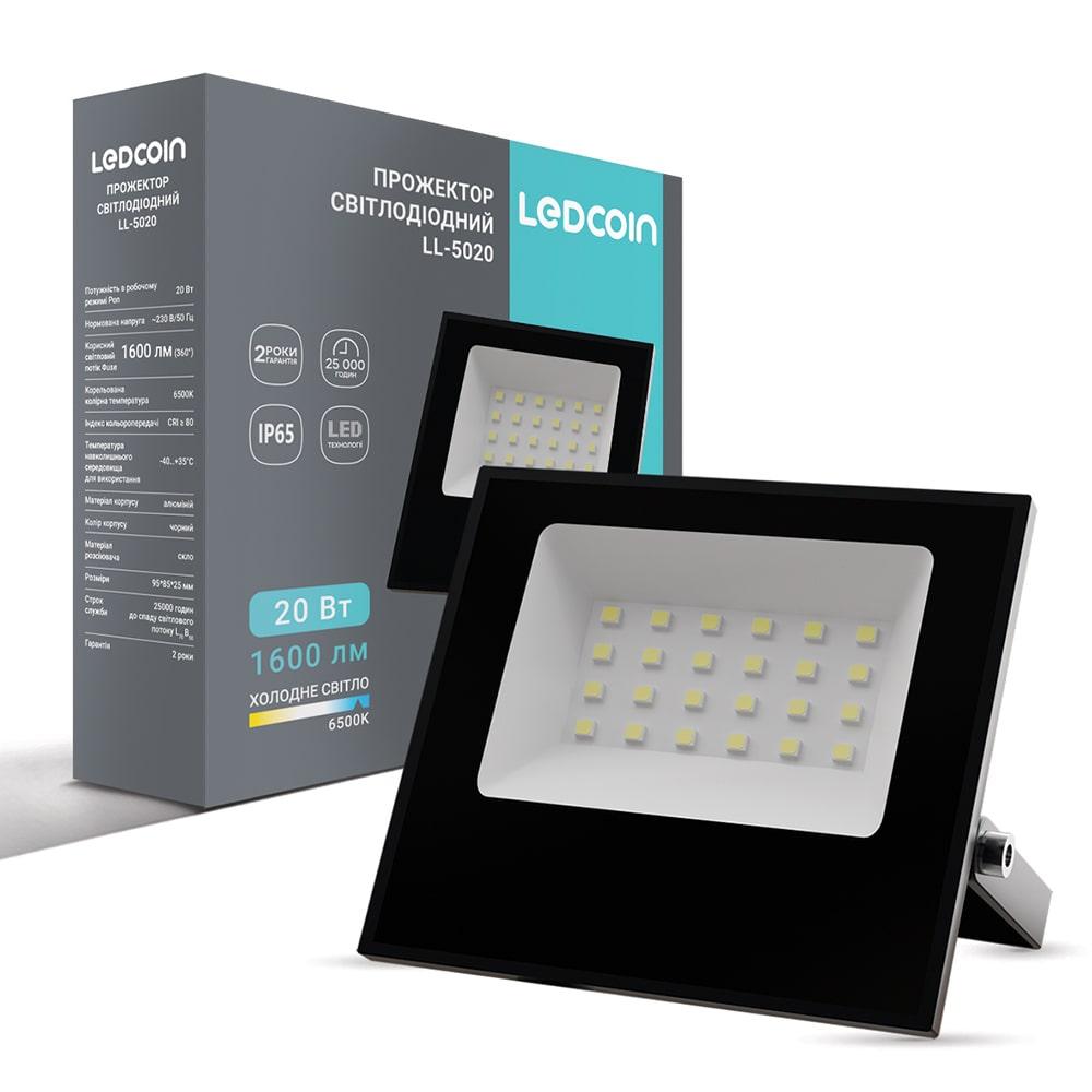 Светодиодный прожектор Ledcoin LL-5020 20Вт 6500K черный