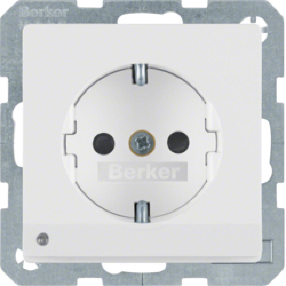 Розетка с заземленными защитными контактами с LED-подсветкой, 16А/250В, пола белая, Q.x