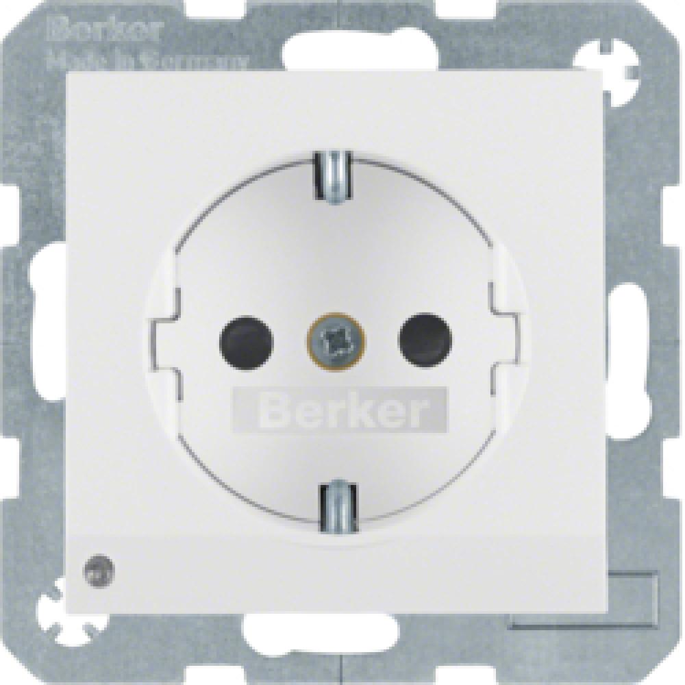 Розетка з з/к з зах.контактів з LED-підсвіткою, пол.білизна, 16А/250В S.1