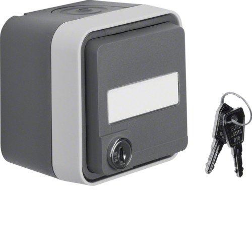 Розетка с з/к, поле для надписи, замок, IP55, серая, 16А/250В W.1