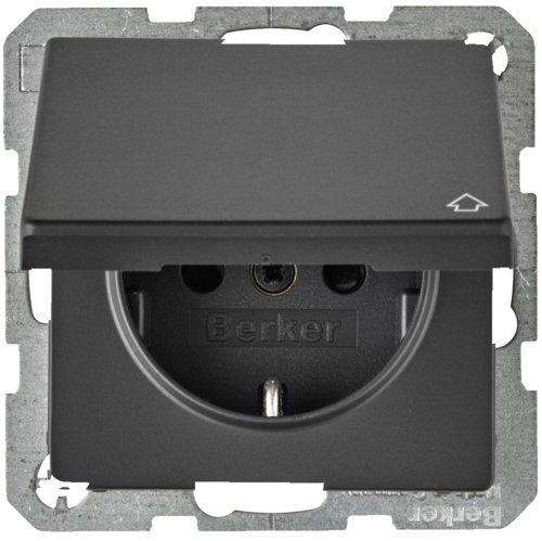 Розетка с з/к с крышкой, 16А/250В, антрацит, Q.x