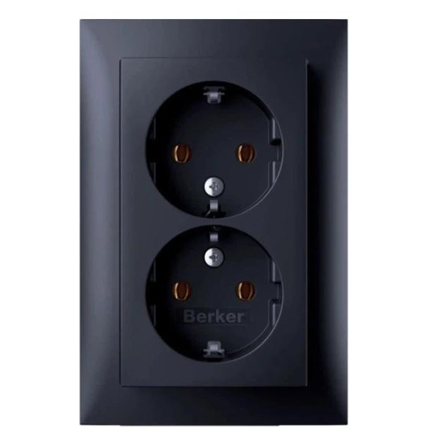 Розетка з з/к 2X, зах.контактів, цільна, антрацит 16А/250В S.1