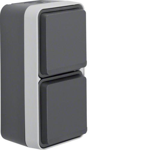 Розетка з з/к подвійна вертикальна IP55, сіра, 16А/250В W.1