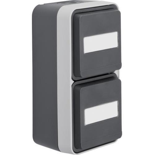 Розетка с з/к двойная вертикальная, поле для надписи, IP55, серая, 16А/250В W.1