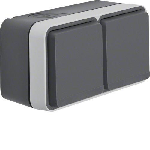 Розетка з з/к подвійна горизонтальна IP55, сіра, 16А/250В W.1