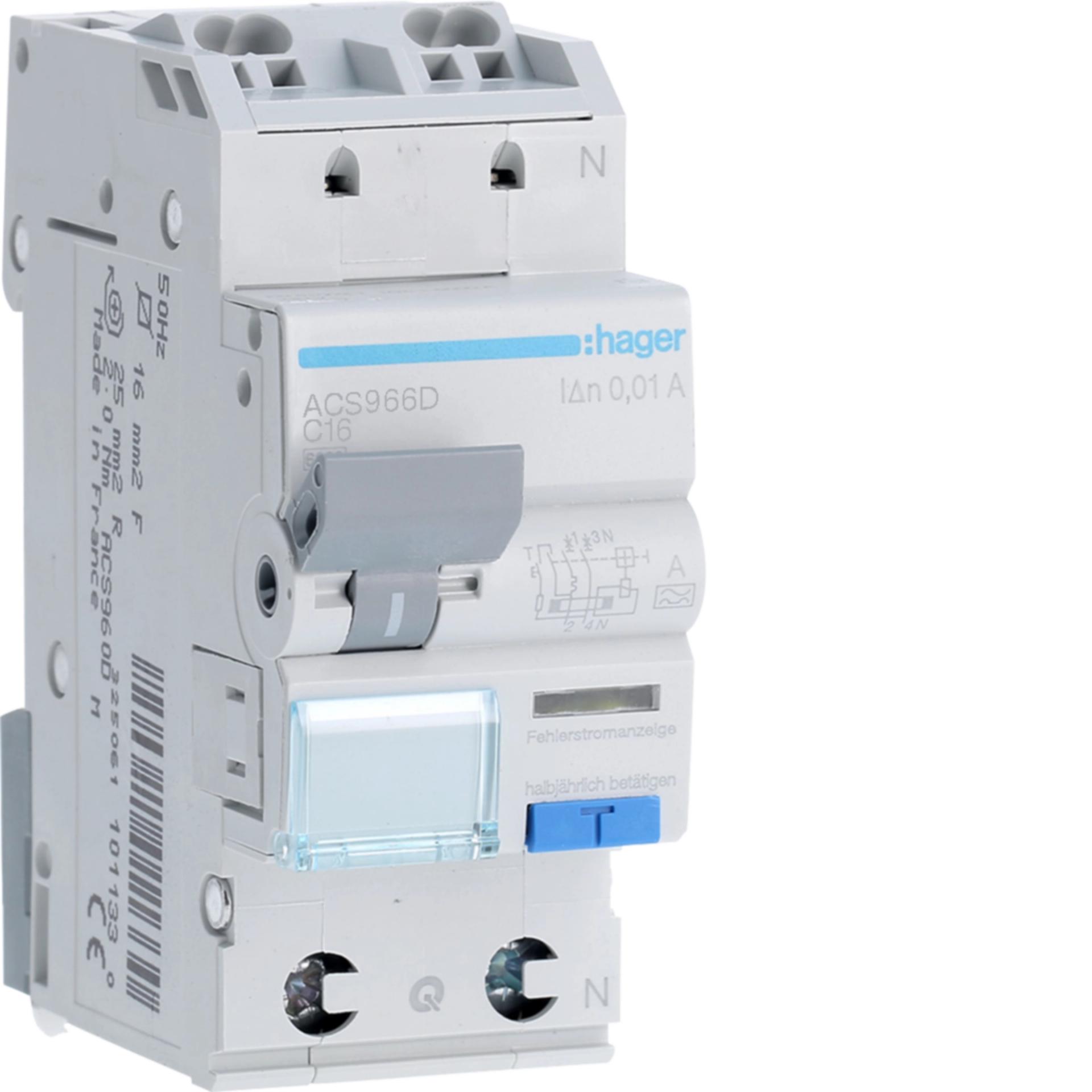 Дифавтомат 1P+N, 16A, C, 10мА, 6кА, A, ACS966D QuickConnect