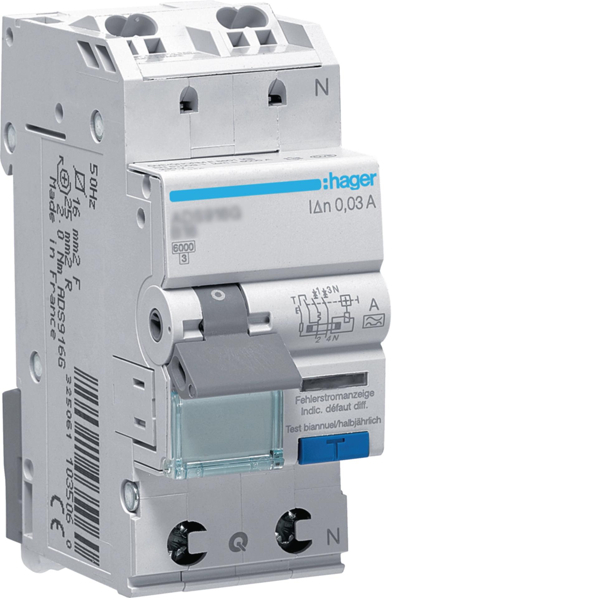 Дифавтомат 1P+N, 25A, C, 30мА, 6кА, A, ADS975D QuickConnect
