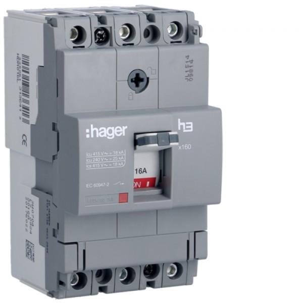 Автоматичний вимикач x160, In=16А, 3п, 18kA, Тфікс./Мфікс.