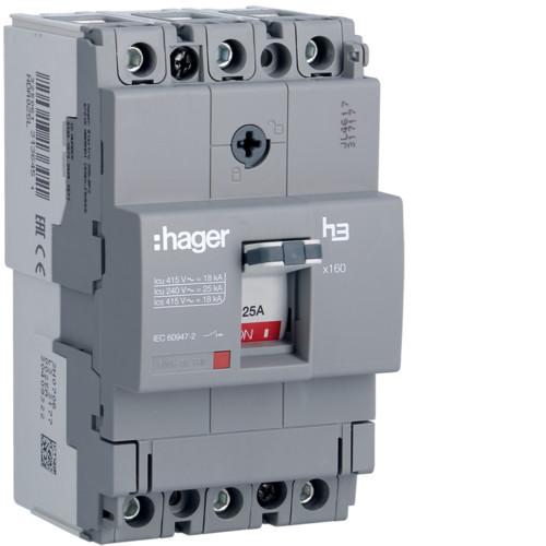Автоматичний вимикач x160, In=25А, 3п, 18kA, Тфікс./Мфікс.