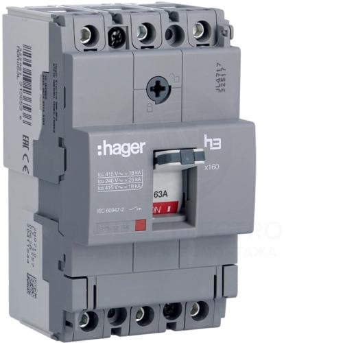 Автоматичний вимикач x160, In=63А, 3п, 18kA, Тфікс./Мфікс.