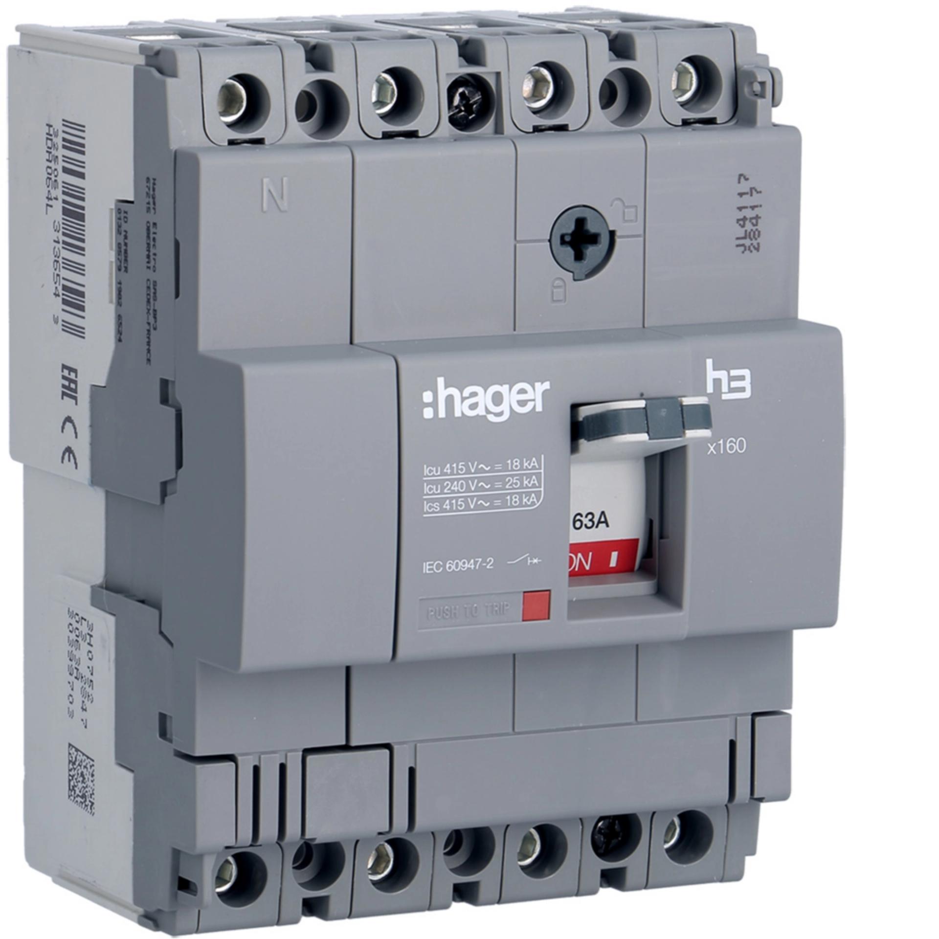 Автоматичний вимикач x160, In=63А, 4п, 18kA, Тфікс./Мфікс.