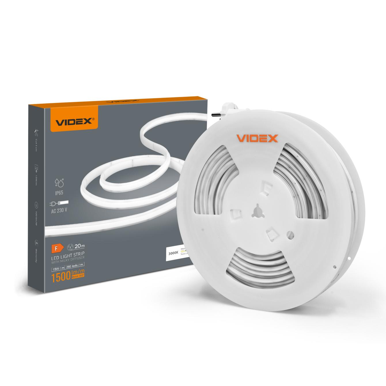 LED стрічка VIDEX 230V 15W/m 3000K IP65 VL-LST-CB65-22153-B20 (20м)