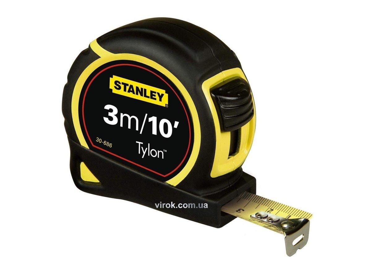 Рулетка STANLEY Tylon: 3 м х 12,7 мм (Мет/Дюйм) ергон. корпус пластик+еластом., Tylon покрытие