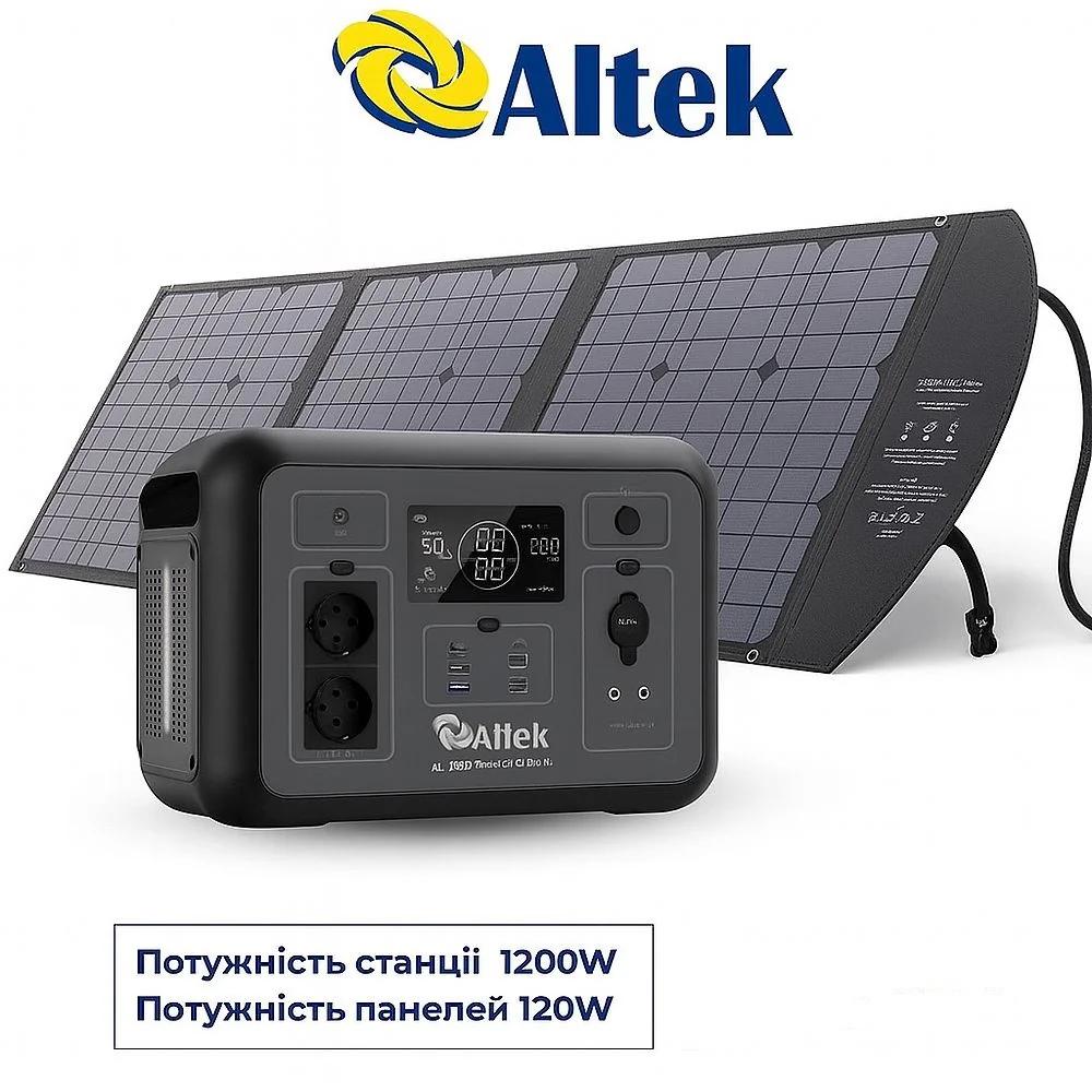 Комплект зарядна станція AL 1200 PowerBox PLUS + розкладна панель 63W ALT-63, мілітарі