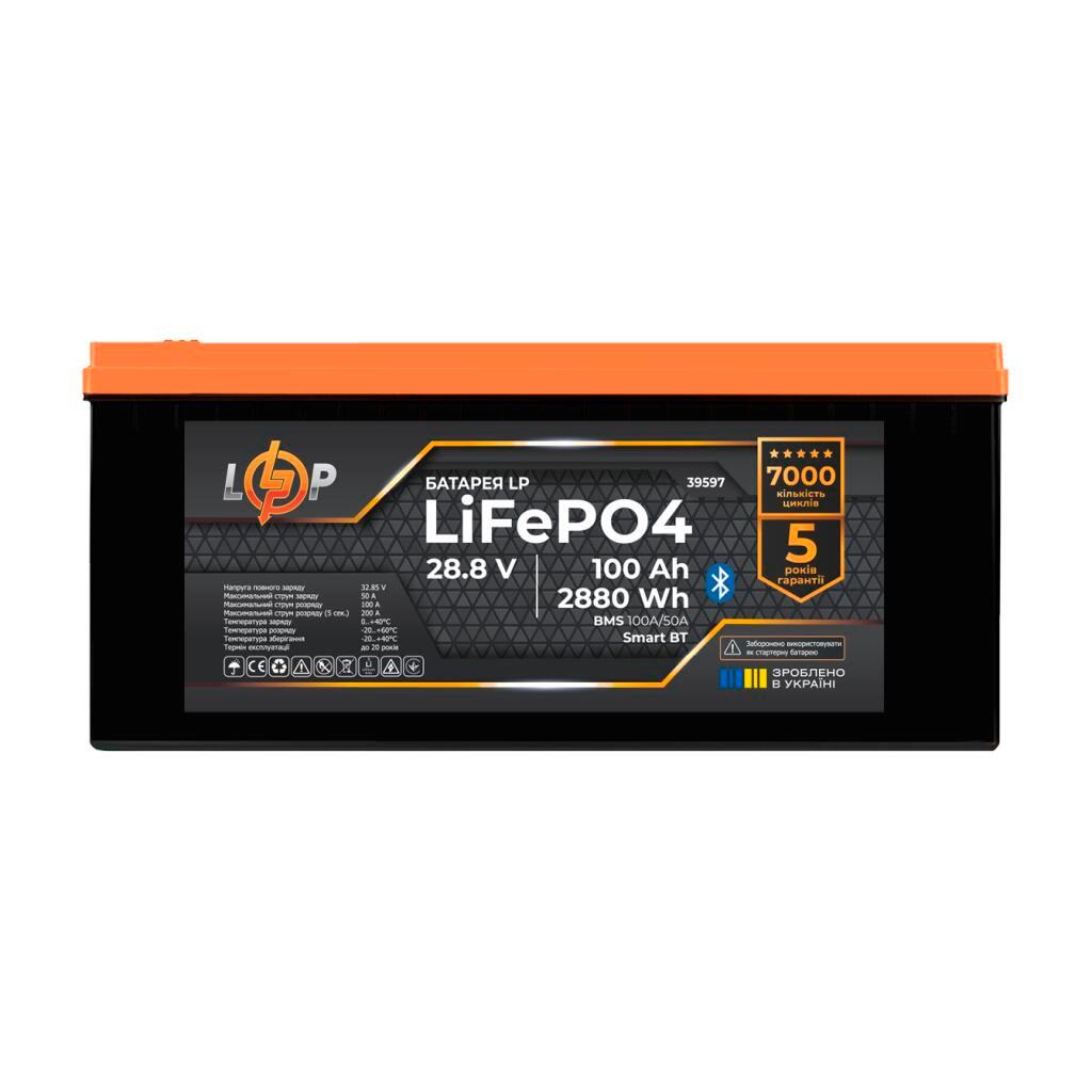 Аккумулятор LP LiFePO4 28,8V (9S) - 100 Ач (2880 Втч) (BMS 100A/50A) пластик Smart BT