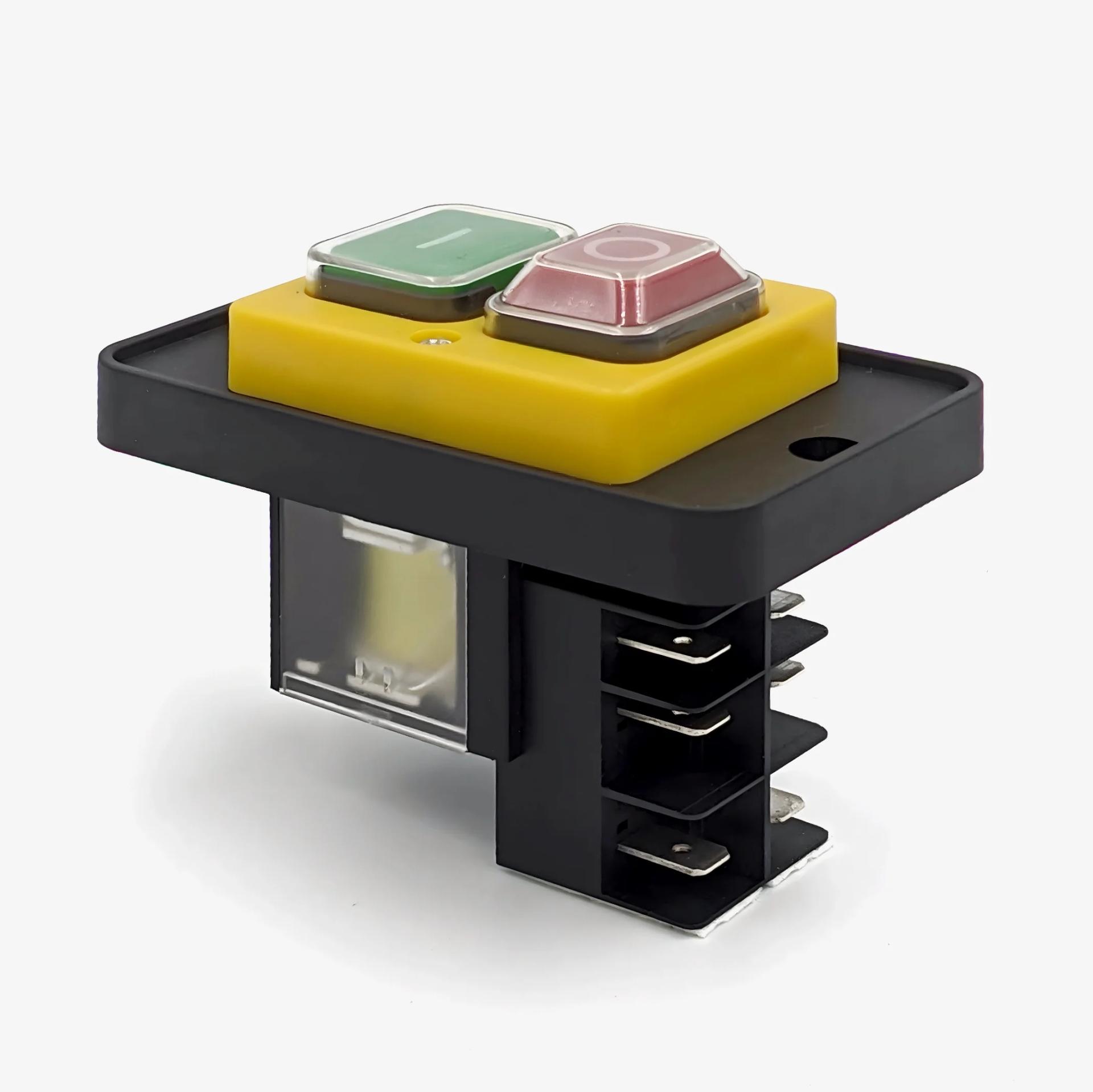 Пусковая электромагнитная кнопка ESSB-181YC 6pin на панели, желтая рамка TAKEL