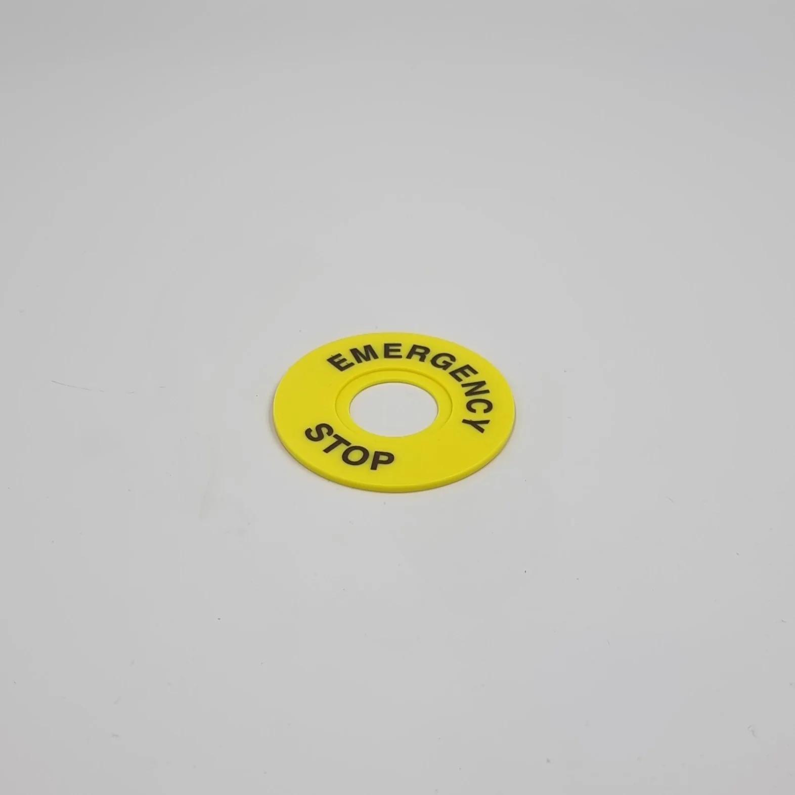 Табличка с маркировкой EMERGENCY STOP кругла для кнопок XB2 желтая TAKEL.