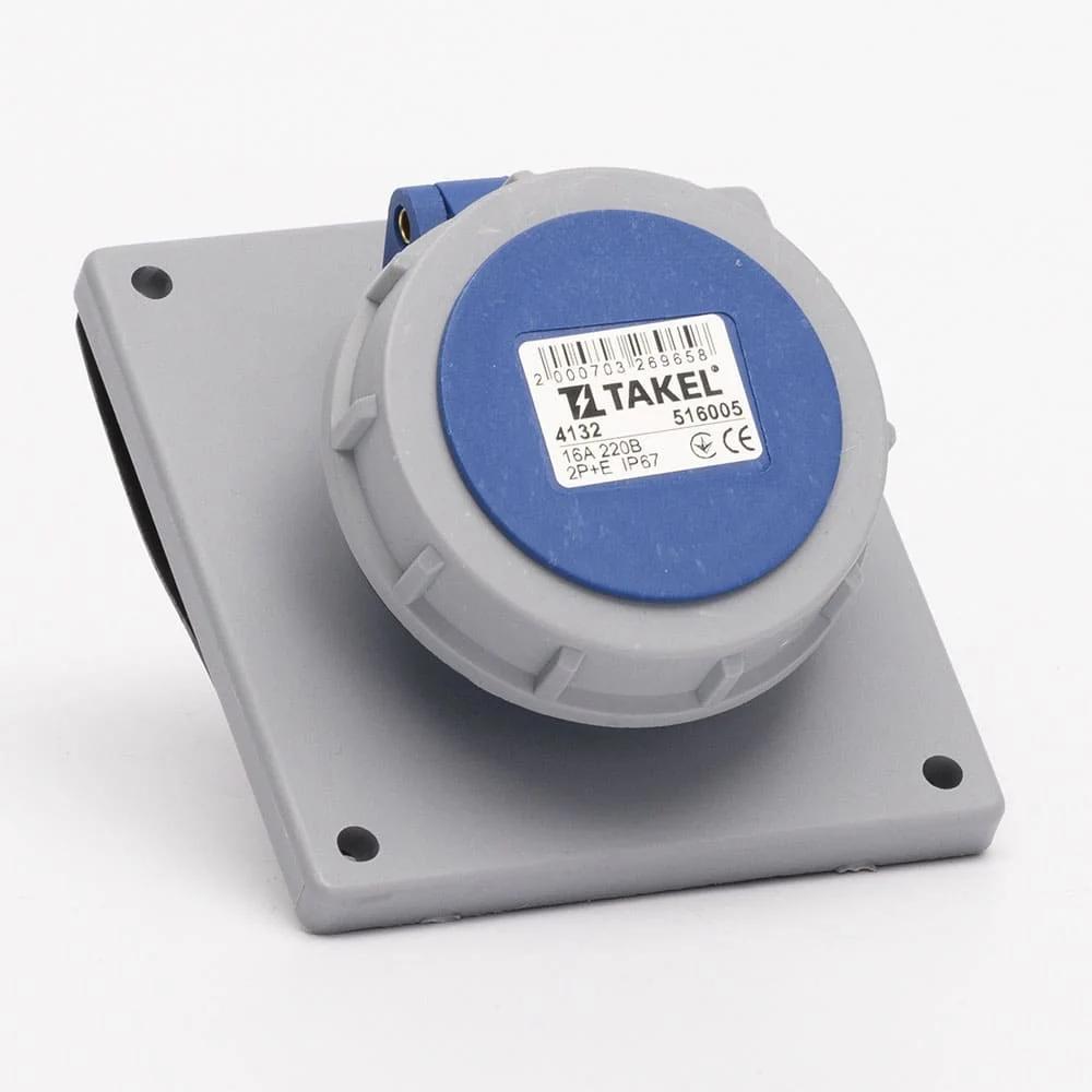 Розетка стационарная внутренняя 4132 16А 220В 2Р+Е IP67 Argent TAKEL