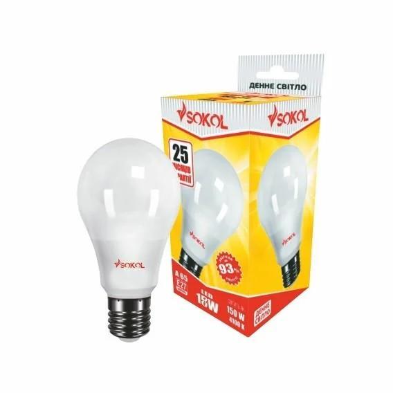 Светодиодная LED лампа A65 18W 220В E27 6500К Sokol