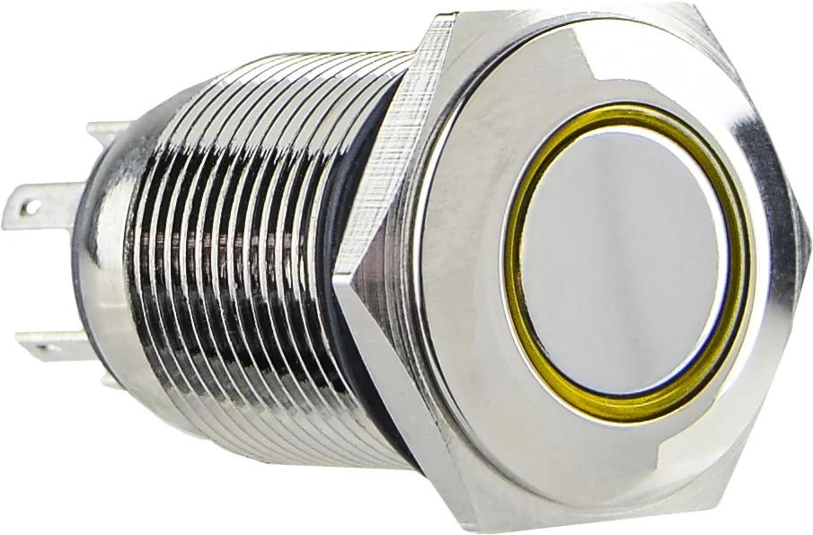 TYJ 16-261 Металлическая плоская кнопка с подсветкой, 1НО+1НЗ, желтая 220V.