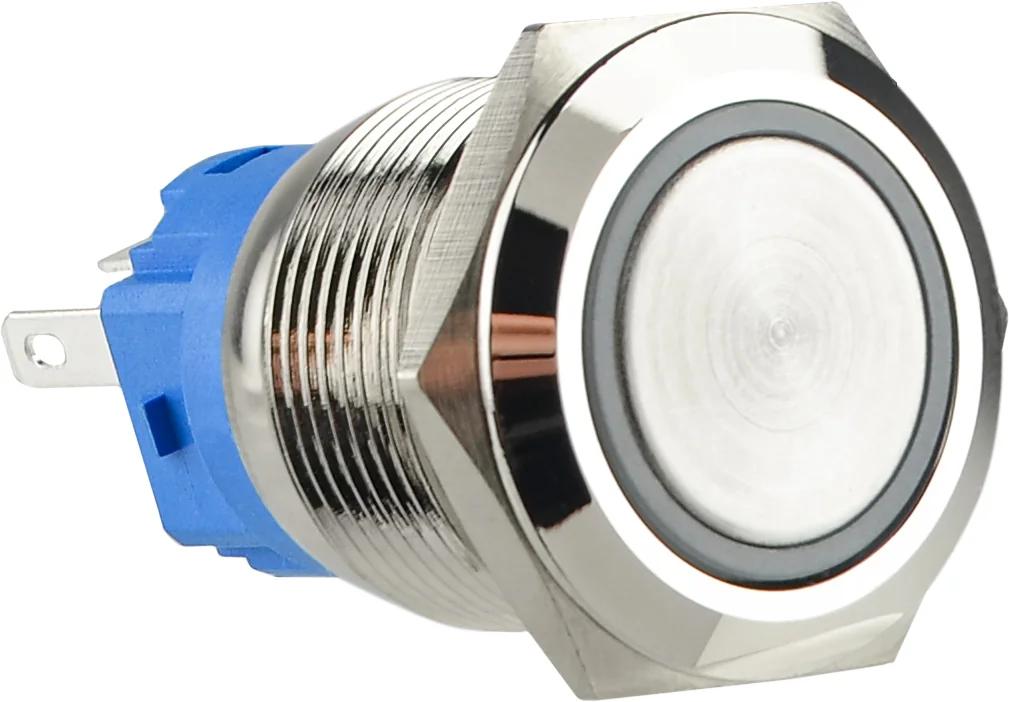 TYJ 19-271 Металлическая плоская кнопка с подсветкой, 1НО+1НЗ, красная 220V.