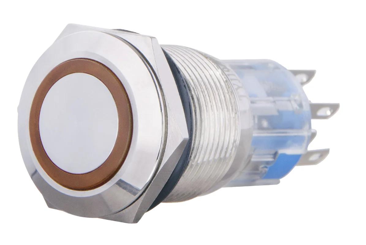 TYJ 19-272 Кнопка металева пласка з підсвічуванням, 2NO+2NC, жовта 220V.