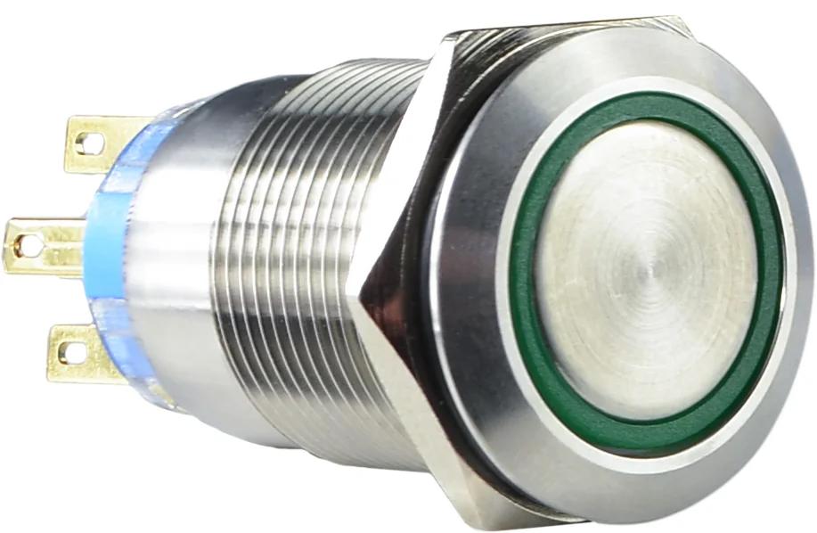 TYJ 19-272 Металлическая плоская кнопка с подсветкой, 2NO+2NC, зеленая 220V.