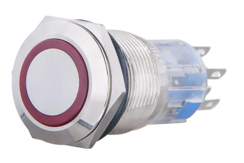 TYJ 19-272 Металлическая плоская кнопка с подсветкой, 2NO+2NC, красная 220V.