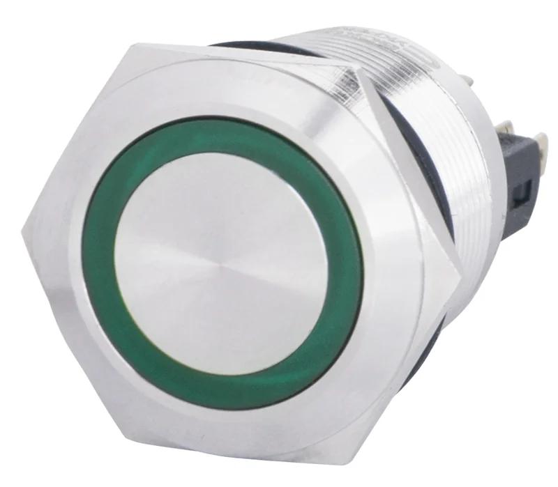 TYJ 22-271 Кнопка металева пласка з підсвічуванням, 1NO+1NC, зелена 220V.