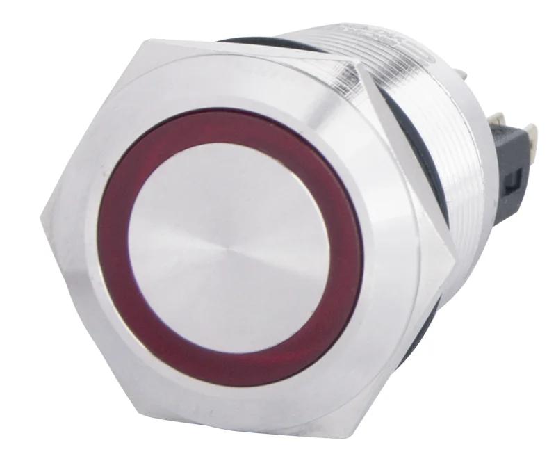 TYJ 22-271 Кнопка металева пласка з підсвічуванням, 1NO+1NC, червона 220V.