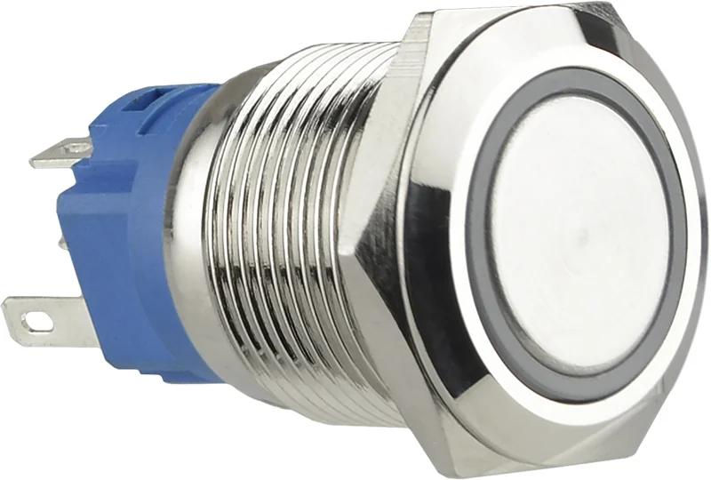 TYJ 19-271 Металлическая плоская кнопка с подсветкой, 1НО+1НЗ, красная 24V.