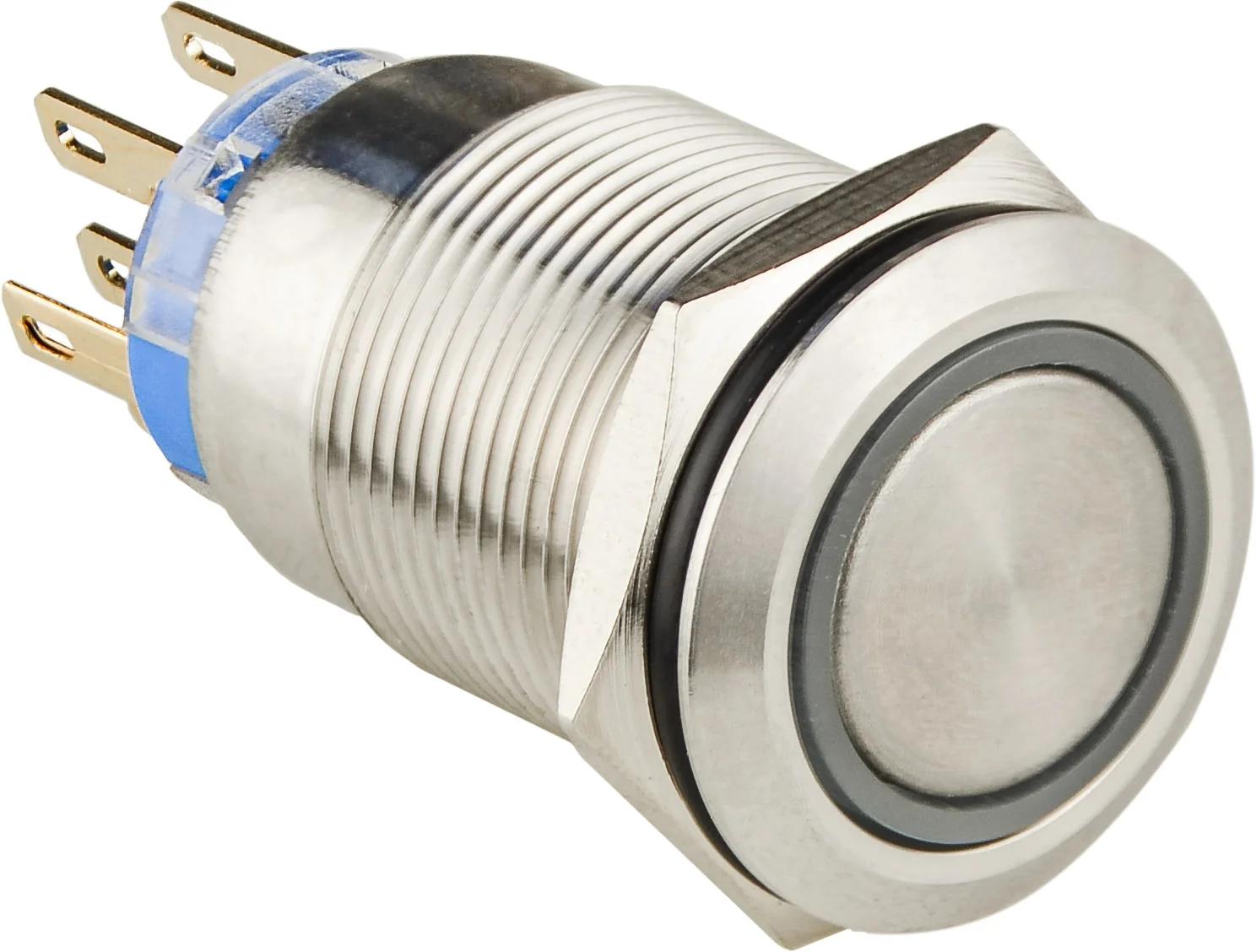 TYJ 19-272 Металлическая плоская кнопка с подсветкой, 2NO+2NC, зеленая 12V.
