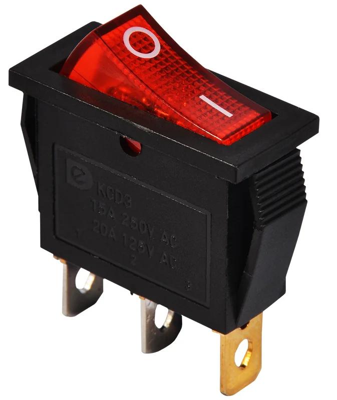 KCD3-101N R/B 220V Переключатель 1 клавиша красный с подсветкой