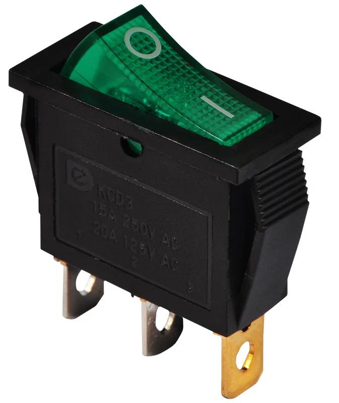 KCD3-101N GR/B 220V Перемикач 1 клав. зелений з підсвічуванням