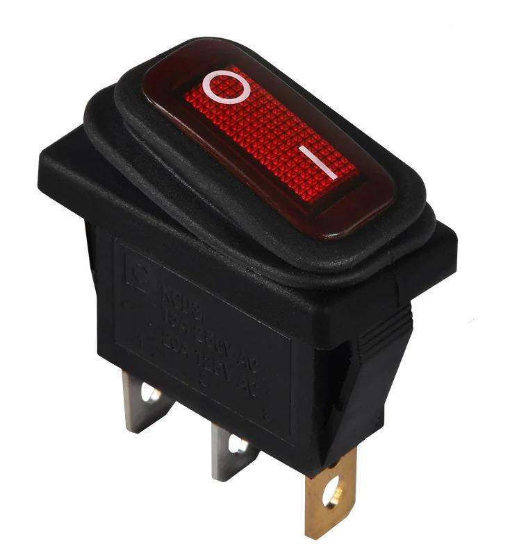 KCD3-101NW R/B 220V Перемикач 1 клав. вологозах червоний з підсвічуванням -> KCD3-101NW R/B 220V Выключатель 1 клав. влагозащищенный красный с подсветкой