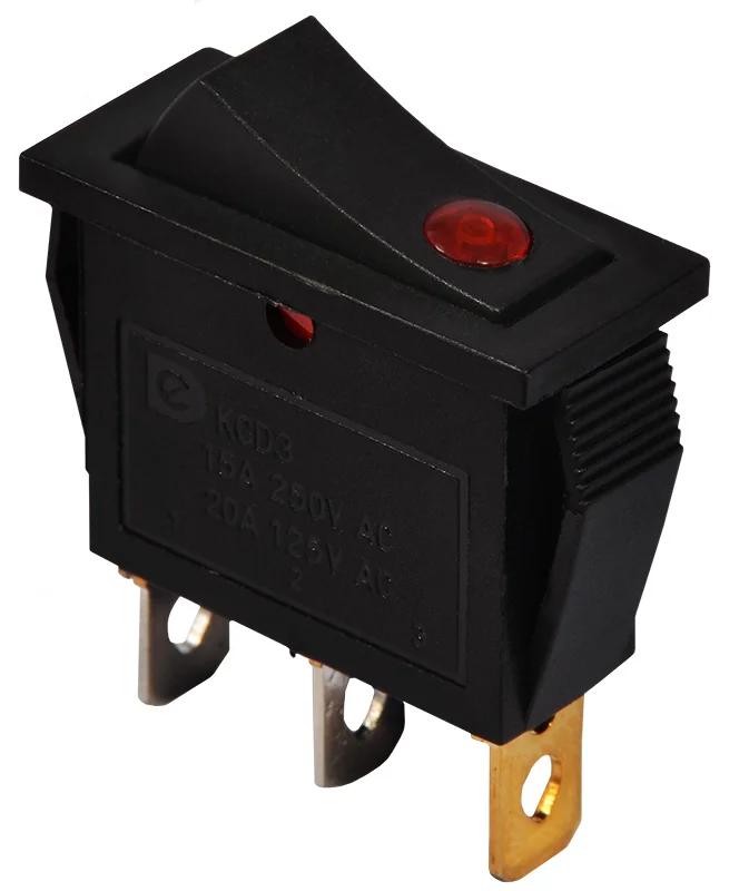KCD3-101EN R/B 220V Переключатель 1 клав. красный с подсветкой (точечной)