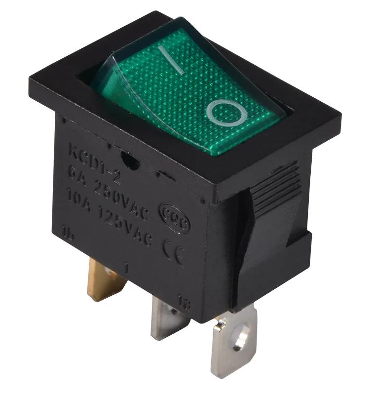 KCD1-2-101N GR/B 220V Переключатель 1 клавиша зеленый с подсветкой