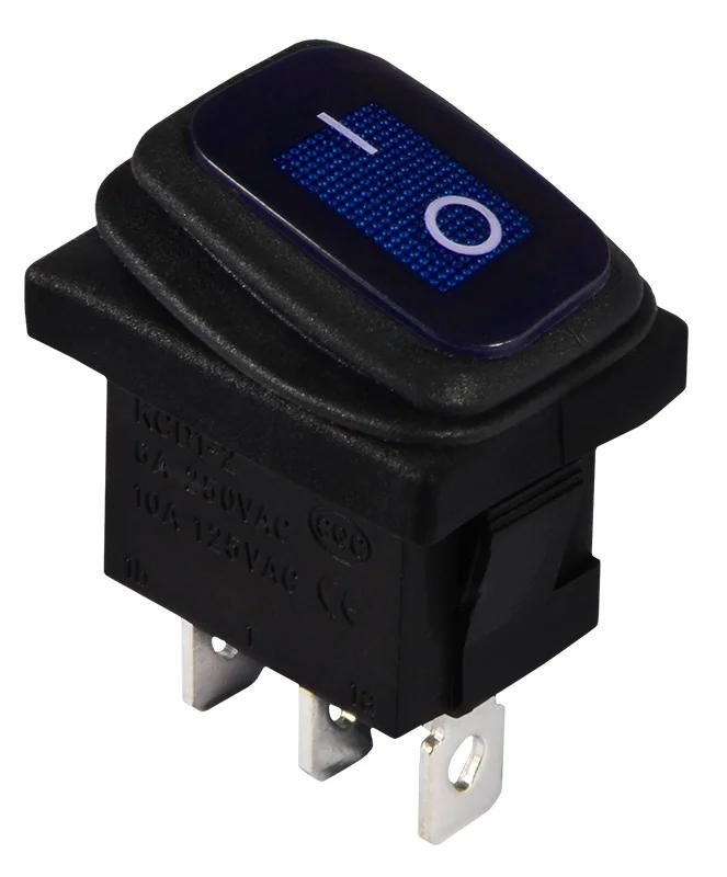 KCD1-2-101NW BL/B 220V Переключатель 1 клав. влагозащ. синий с подсветкой