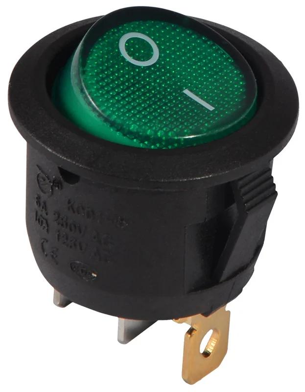 KCD1-5-101N GR/B 220V Переключатель 1 клав. круглый зеленый с подсветкой