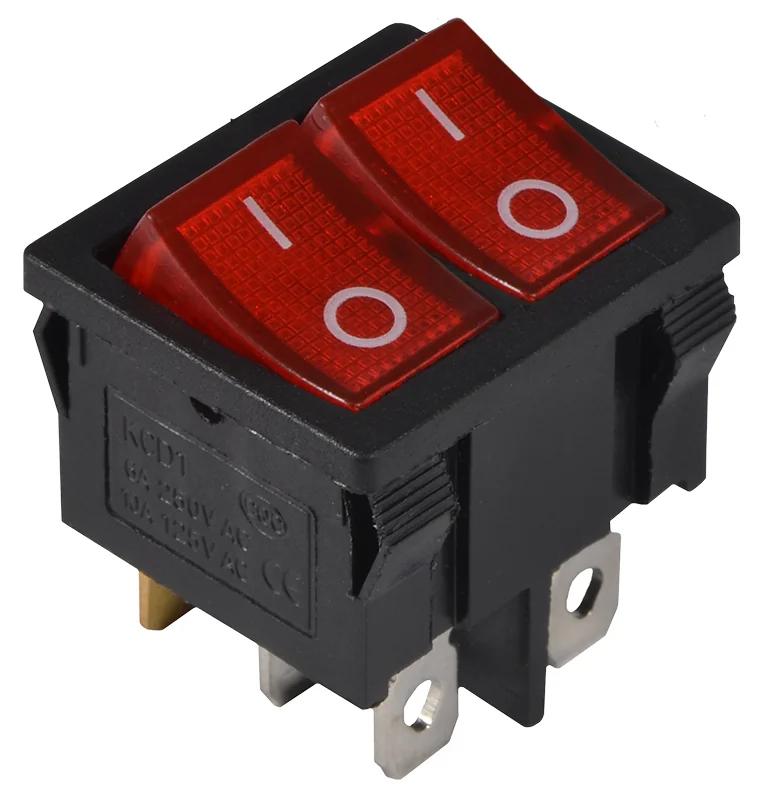 KCD1-6-2101N R/B 220V Переключатель 2 клавиши красный с подсветкой