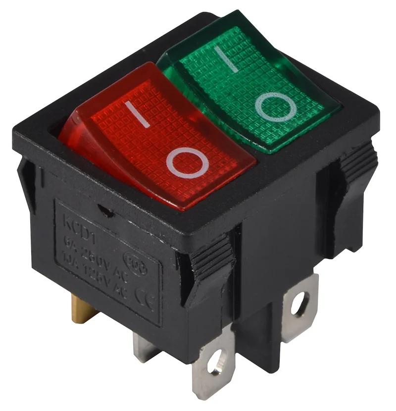 KCD1-6-2101N GR+R/B 220V Перемикач 2 клав. зелений+червоний з підсвічуванням