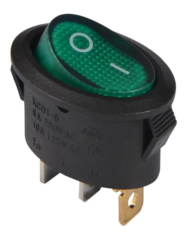 KCD1-9-101N C3-GR/B 220V Переключатель 1 клавиша овальный зеленый с подсветкой